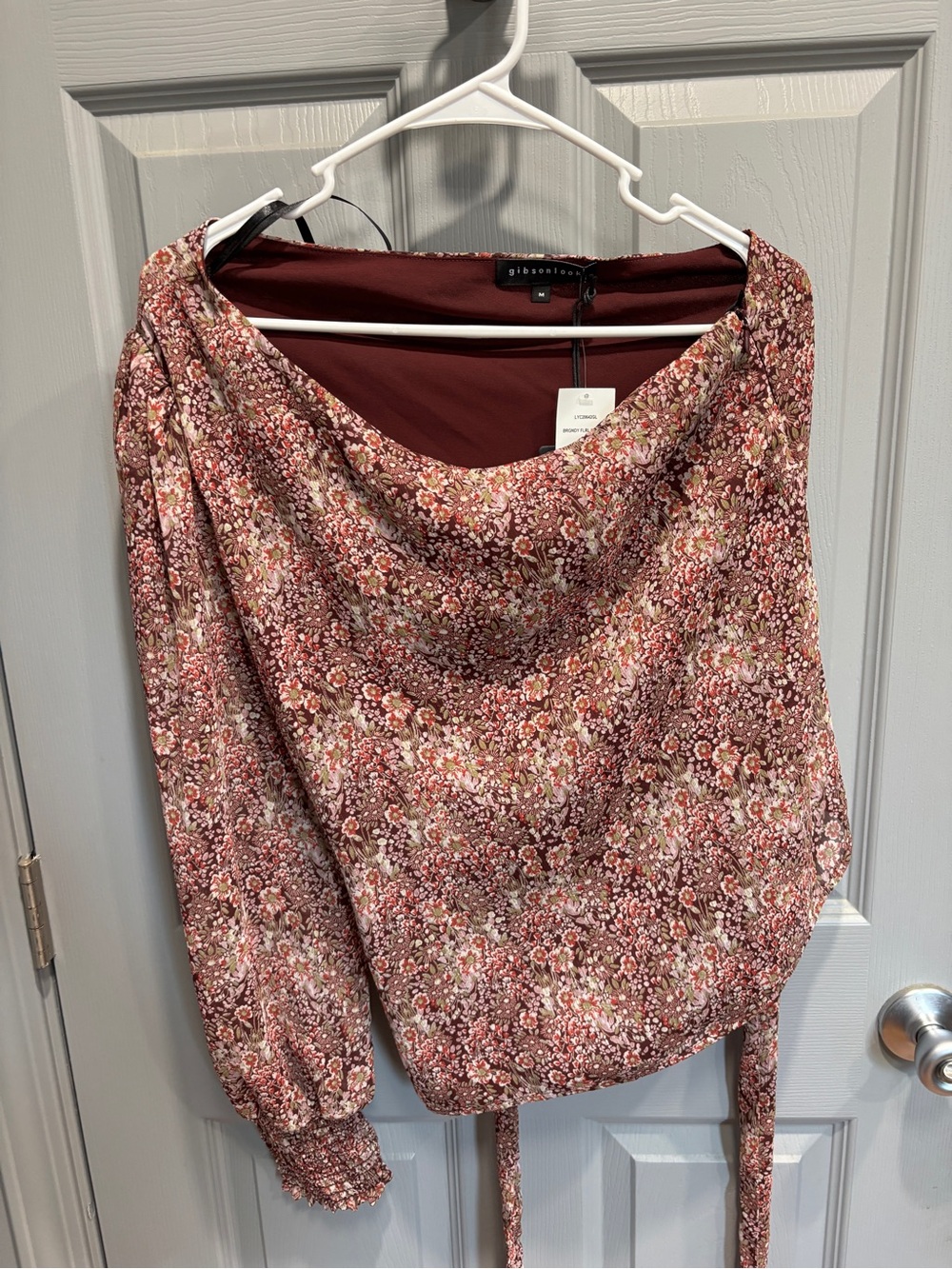 Gibson Rose Floral Asymmetrical Blouse with Long Sleeves